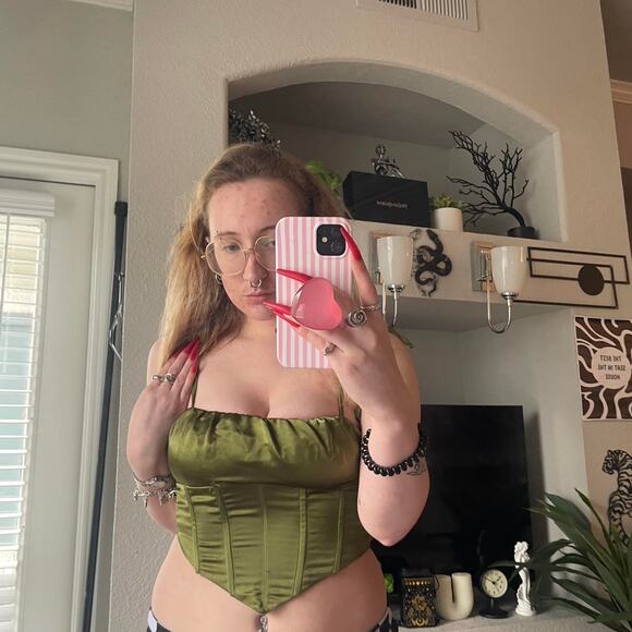 SHEIN Tops - Green satin silk corset tank top